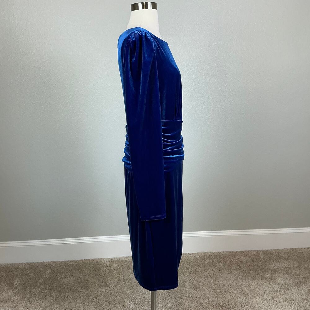 Ralph Lauren Blue Cocktail Dress Velvet Long Sleeve Boat Neck Sheath Size 12 - Picture 4 of 13